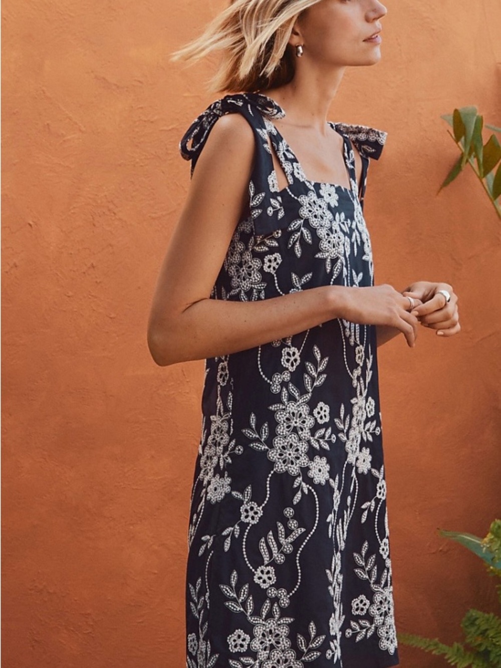 Loft Navy Floral Tie-Shoulder Sundress